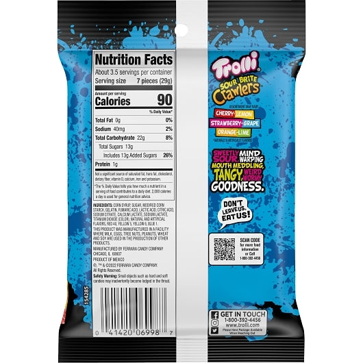 Trolli Sour Brite Crawlers Gummy Candy-3.4 oz.-12/Case