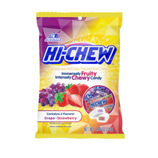 Hi-Chew Grape And Strawberry Display Candy Peg Bag-1.94 oz.-8/Case