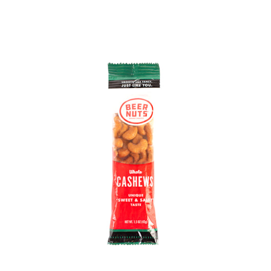 Beer Nuts Whole Cashews Snack Tube-1.5 oz.-12/Box-4/Case