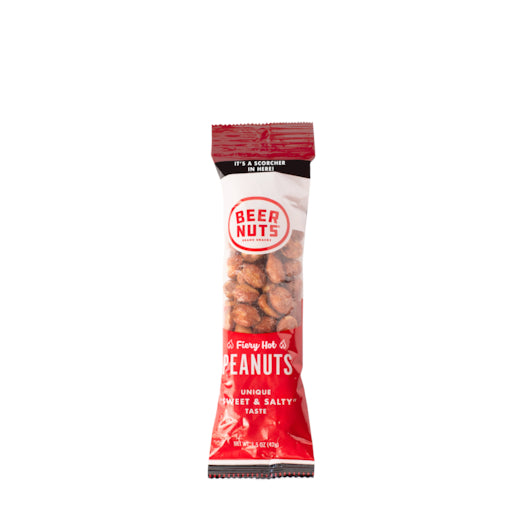 Beer Nuts Fiery Hot Peanut Snack Tube-1.5 oz.-12/Box-4/Case