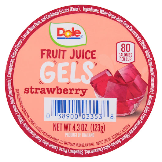 Dole Strawberry Fruit Juice Gel-4.302 oz.-36/Case