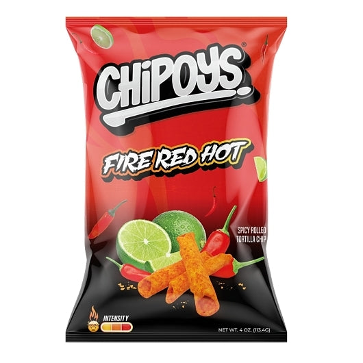 Chipoys Fire Red Hot Spicy Rolled Tortilla Chips-4 oz.-8/Box-12/Case