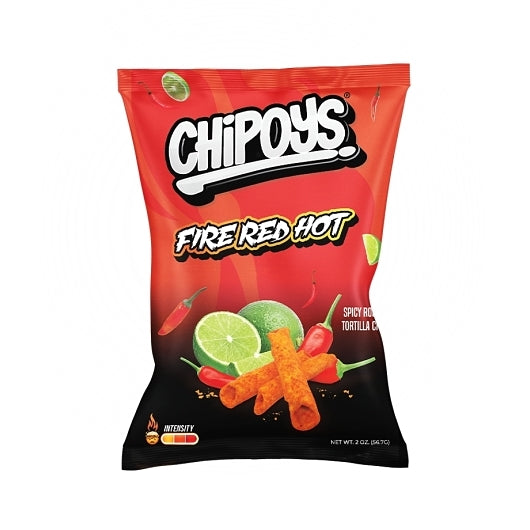 Chipoys Fire Red Hot Spicy Rolled Tortilla Chips-2 oz.-10/Box-12/Case