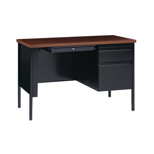 Alera Single Pedestal Steel Desk 45.5"x24"x29.5" Mocha/black Black Legs