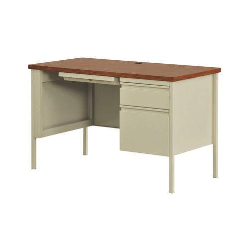 Alera Single Pedestal Steel Desk 45"x24"x29.5" Cherry/putty