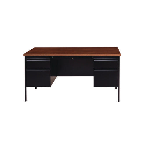 Alera Double Pedestal Steel Desk 60"x30"x29.5" Mocha/black Black Legs