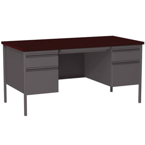 Alera Double Pedestal Steel Desk 60"x30"x29.5" Mahogany/charcoal Charcoal Legs