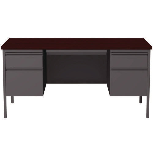 Alera Double Pedestal Steel Desk 60"x30"x29.5" Mahogany/charcoal Charcoal Legs