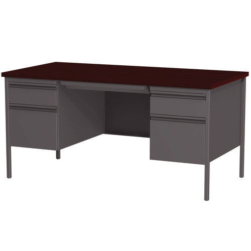 Alera Double Pedestal Steel Desk 60"x30"x29.5" Mahogany/charcoal Charcoal Legs