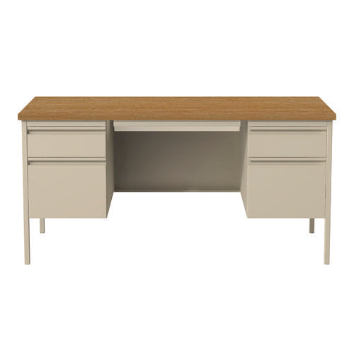 Alera Double Pedestal Steel Desk 60"x30"x29.5" Cherry/putty Putty Legs