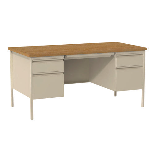 Alera Double Pedestal Steel Desk 60"x30"x29.5" Cherry/putty Putty Legs