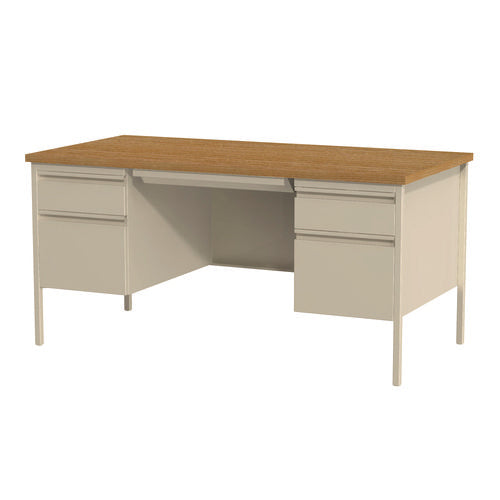 Alera Double Pedestal Steel Desk 60"x30"x29.5" Cherry/putty Putty Legs