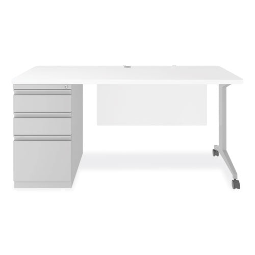 Alera Modern Teacher Series Pedestal Desk Left-side Pedestal: Box/box/file 60"x24"x28.75" White/silver