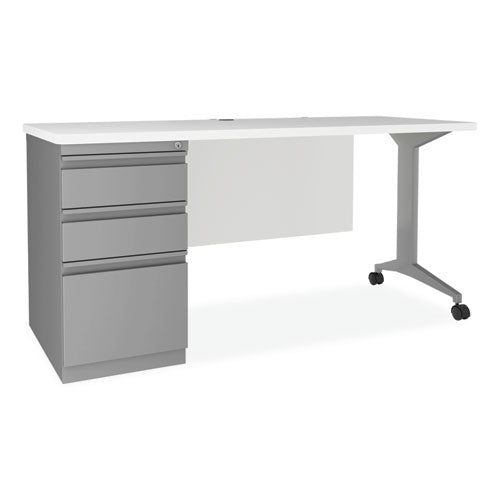 Alera Modern Teacher Series Pedestal Desk Left-side Pedestal: Box/box/file 60"x24"x28.75" White/silver