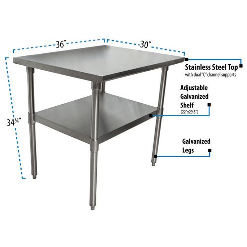 BK Resources Stainless Steel Flat Top Work Tables 36wx30dx36h Silver 2/pallet