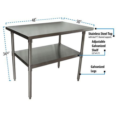 BK Resources Stainless Steel Flat Top Work Tables 48wx30dx36h Silver 2/pallet