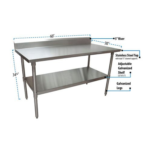 BK Resources Stainless Steel 5" Riser Top Tables 60wx30dx39.75h Silver 2/pallet