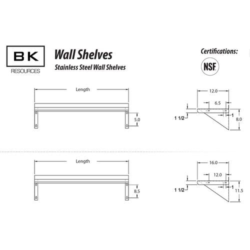 BK Resources Stainless Steel Economy Overshelf 60wx12dx8h Stainless Steel Silver 2/pallet