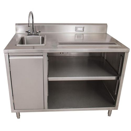 BK Resources Stainless Steel Beverage Table With Left Sink Rectangular 30"x60"x41.5" Silver Top Silver Base/legs