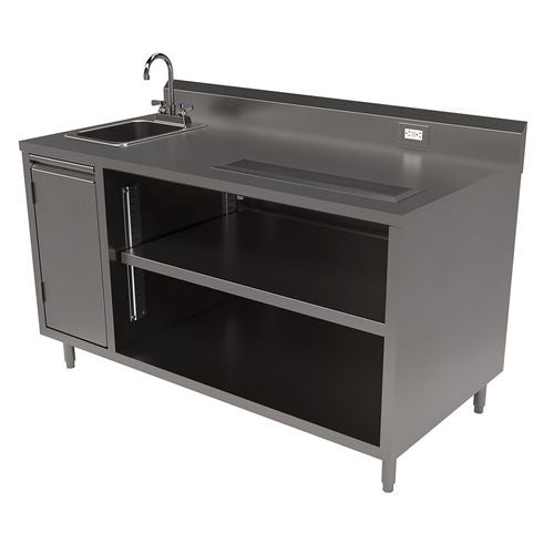 BK Resources Stainless Steel Beverage Table With Left Sink Rectangular 30"x60"x41.5" Silver Top Silver Base/legs