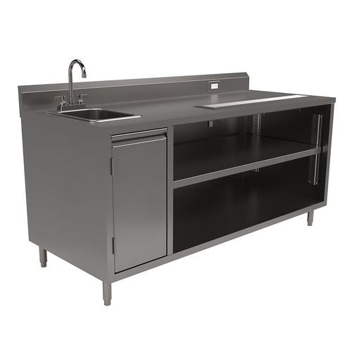 BK Resources Stainless Steel Beverage Table With Left Sink Rectangular 30"x72"x41.5" Silver Top Silver Base/legs