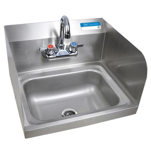 BK Resources Stainless Steel Hand Sink With Side Splashes And Faucet 14" Lx10" Wx5" H
