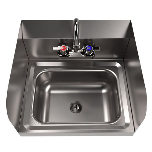 BK Resources Stainless Steel Hand Sink With Side Splashes And Faucet 14" Lx10" Wx5" H