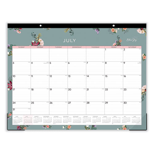 Blue Sky Greta Academic Year Desk Pad Calendar Floral Artwork 22x17 White/green/pink Sheets 12-month (july To June): 2024-2025