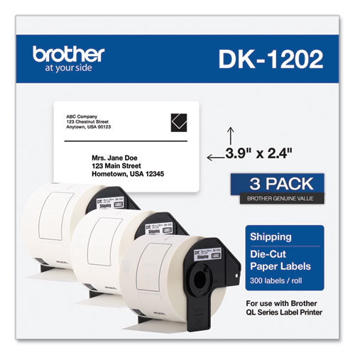 Brother Die-cut Shipping Labels 2.4x3.9 White 300 Labels/roll 3 Rolls/pack