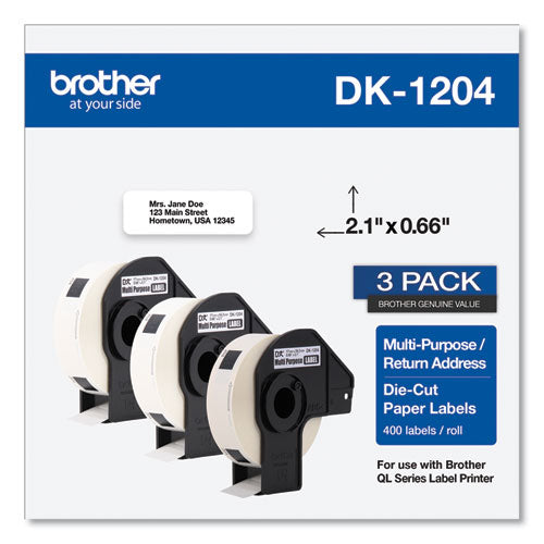 Brother Die-cut Multipurpose Labels 0.66x3.4 White 400 Labels/roll 3 Rolls/pack