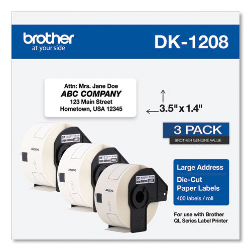 Brother Die-cut Address Labels 1.4x3.5 White 400 Labels/roll 3 Rolls/pack