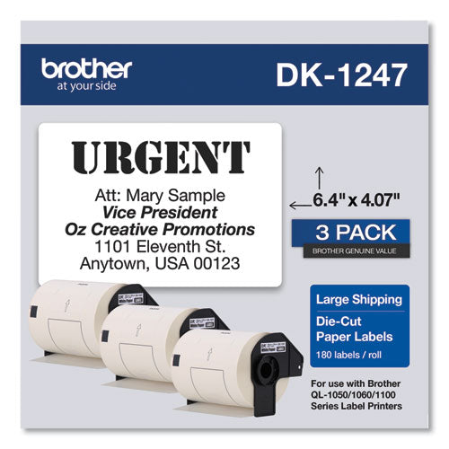 Brother Die-cut Shipping Labels 4.07x6.4 White 180 Labels/roll 3 Rolls/pack