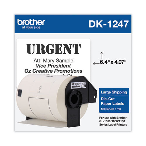 Brother P-Touch Dk1247 Label Tape 4.07"x6.4" Black On White 180 Labels/roll