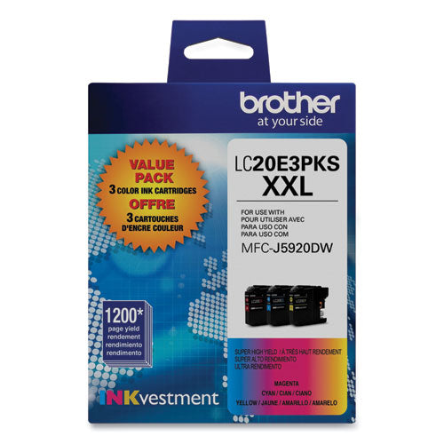 Brother Lc20e3pks Super High-yield Ink 1200 Page-yield Cyan/magenta/yellow 3/pack