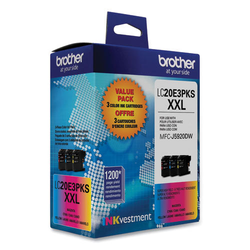 Brother Lc20e3pks Super High-yield Ink 1200 Page-yield Cyan/magenta/yellow 3/pack