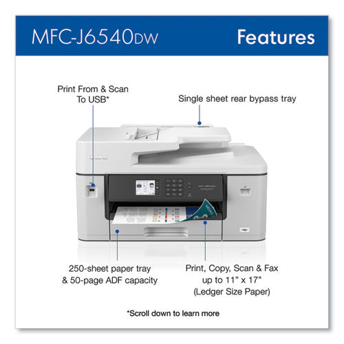 Brother Mfc-j6540dw Business Color All-in-one Inkjet Printer Copy/fax/print/scan