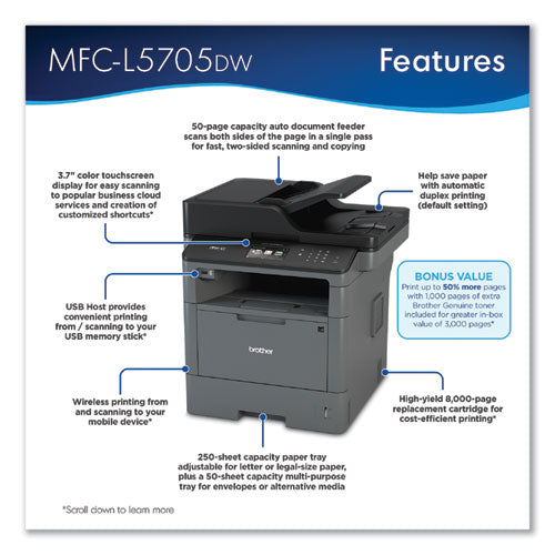 Brother Mfc-l5705dw Wireless All-in-one Laser Printer Copy/fax/print/scan