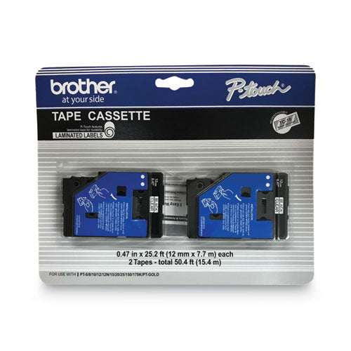 Brother P-Touch Tc Tape Cartridges For P-touch Labelers 0.47"x25.2 Ft Black On Clear 2/pack