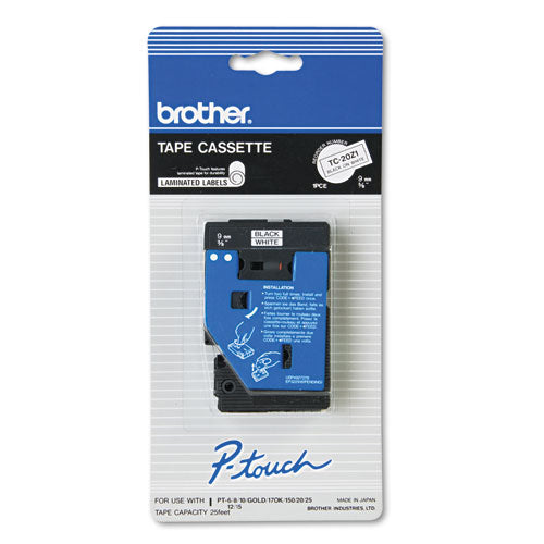 Brother P-Touch Tc Tape Cartridge For P-touch Labelers 0.37"x25.2 Ft Black On White