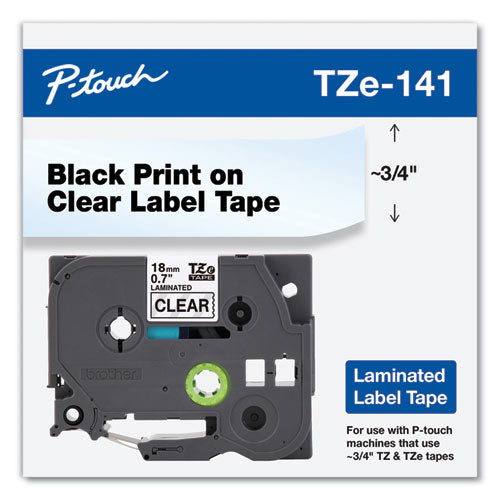 Brother P-Touch Tze Standard Adhesive Laminated Labeling Tape 0.7"x26.2 Ft Black On Clear