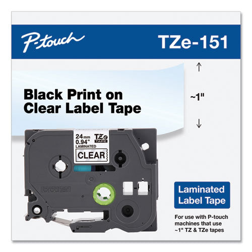 Brother P-Touch Tze Standard Adhesive Laminated Labeling Tape 0.94"x26.2 Ft Black On Clear