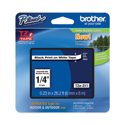 Brother P-Touch Tze Standard Adhesive Laminated Labeling Tape 0.23"x26.2 Ft Black On White