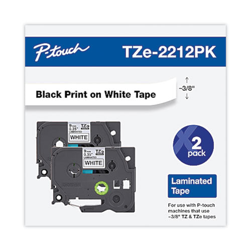 Brother P-Touch Tze Standard Adhesive Laminated Labeling Tape 0.35"x26.2 Ft Black On White 2/pack