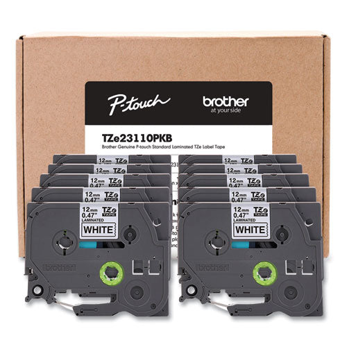 Brother P-Touch Tze Series Standard Adhesive Laminated Labeling Tape 0.5" Black On White 10/pack