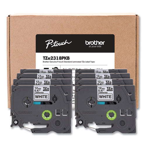 Brother P-Touch Tze Series Standard Adhesive Laminated Labeling Tape 0.5" Black On White 8/pack