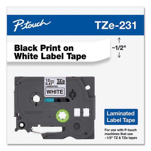 Brother P-Touch Tze Standard Adhesive Laminated Labeling Tape 0.47"x26.2 Ft Black On White