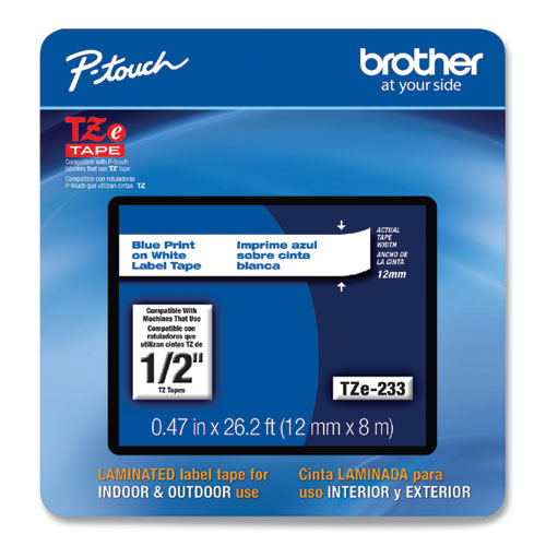 Brother P-Touch Tze Laminated Removable Label Tapes 0.47"x26.2 Ft Blue On White