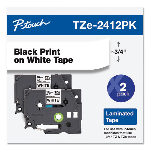 Brother P-Touch Tze Standard Adhesive Laminated Labeling Tape 0.7"x26.2 Ft Black On White 2/pack