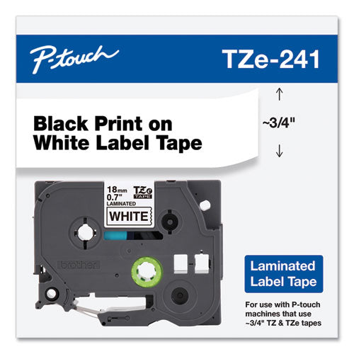 Brother P-Touch Tze Standard Adhesive Laminated Labeling Tape 0.7"x26.2 Ft Black On White