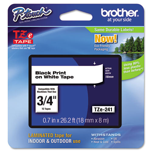 Brother P-Touch Tze Standard Adhesive Laminated Labeling Tape 0.7"x26.2 Ft Black On White